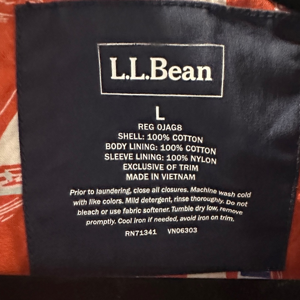 L.L. Bean Navy Utility Jacket with Red Sailboat Lining - Picture 2 of 3